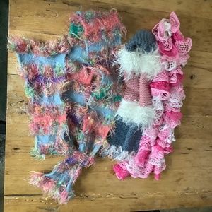 3 pc scarf boiled wool handmade Frangle Rock Dress Up Fuzzy Fun BUNDLE UP